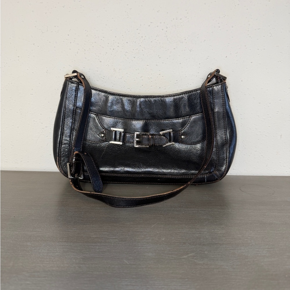 VTG Etienne AIGNER Black Leather Shoulder Handbag Equestrian Accents